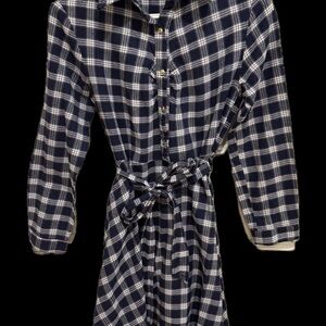 New Ann Lee Navy and White Plaid Shirt